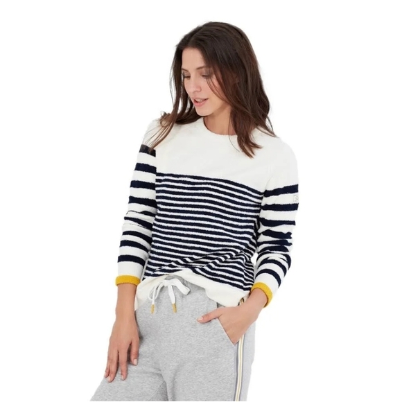 Joules Women's Chenille Sweater, White‎ and Navy Stripe, Yellow, Size 8 - Picture 2 of 13
